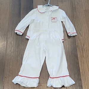 White Pajama Set with Red Trim